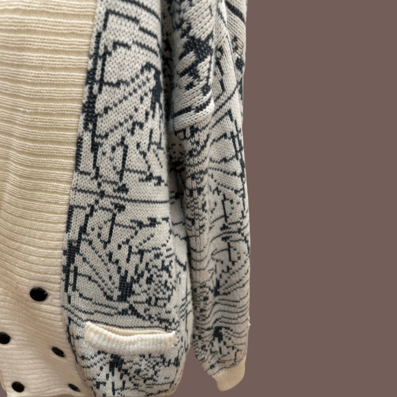 J.J. Cochran Cardigan | Cream Black Knit | Size M | Vintage - Picture 4 of 4